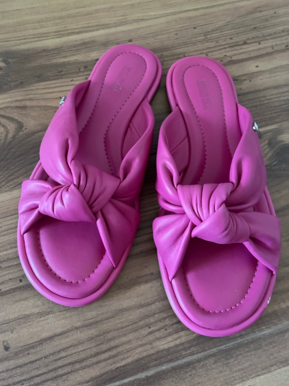 Hot pink MK Elena leather slide sandals
